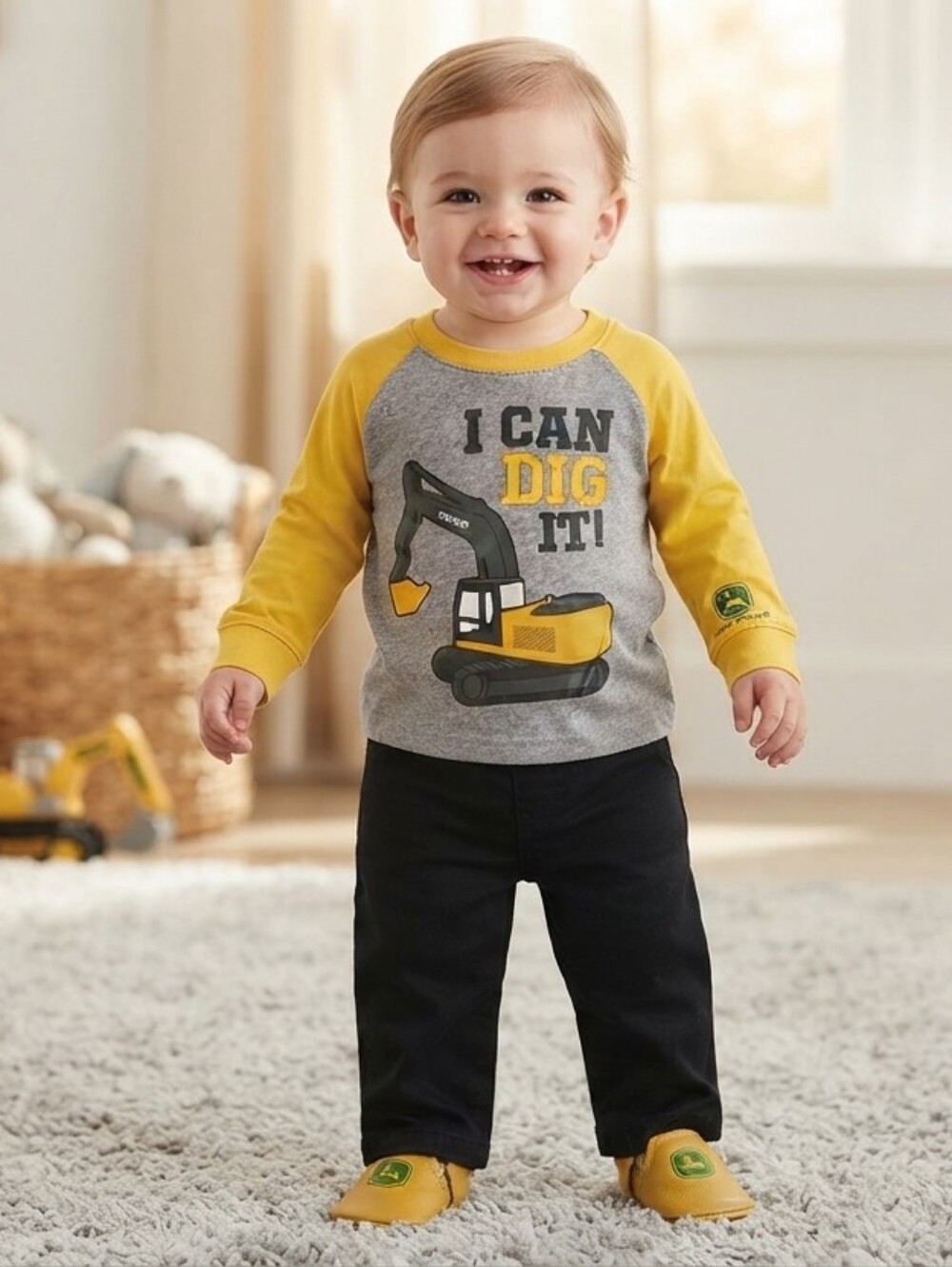 John Deere 12M Kids' Digger Shirt and Black Pants Set